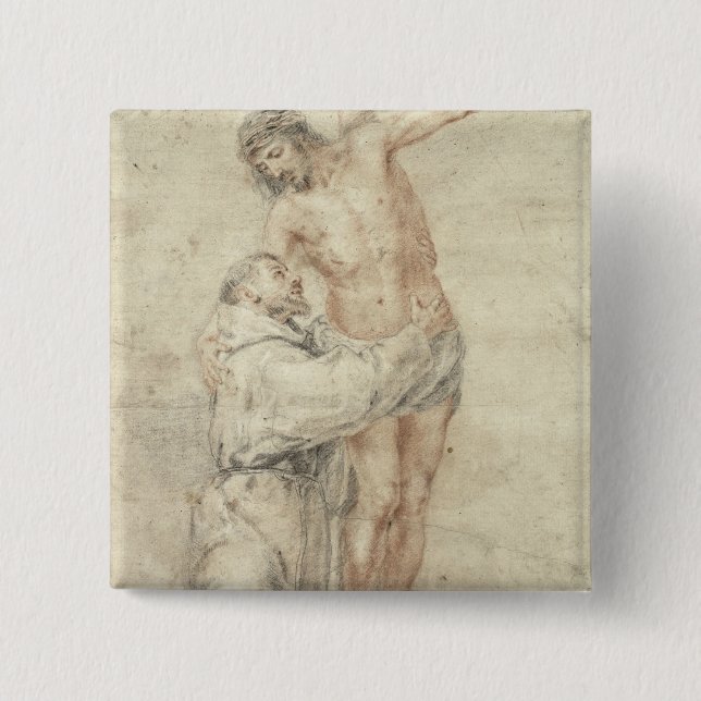 St. Francis Rejecting the World and Embracing Button (Front)