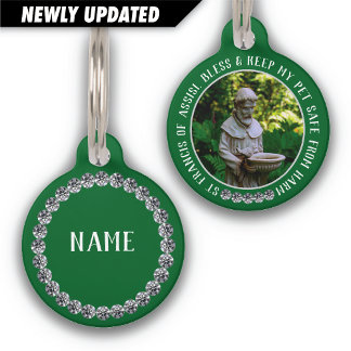 St Francis Safe Pet Protector Name Photo Bedazzled ID Tag
