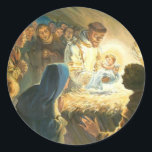 St Francis with Baby Jesus Christmas Gift Nativity Classic Round Sticker<br><div class="desc">The eternal gift from God is depicted here as St Francis worships the baby Jesus. Perfect gift for friars, priests, sisters or those with a special devotion to the saint. Choose mug, key chain, button, bumper sticker, iPod touch case, iPhone case, chain, necklace, ornament or mouse pad. Please see my...</div>
