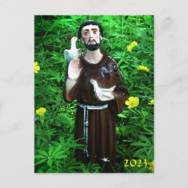 St. Francis with Doves 2023 Calendar on Back Postc
