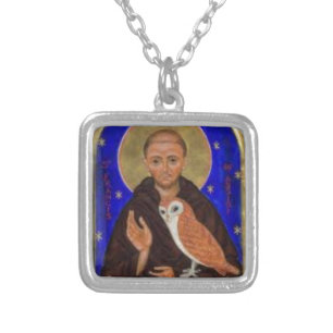 St. Francis with Owl Gift, Franciscan Gift Silver Plated Necklace