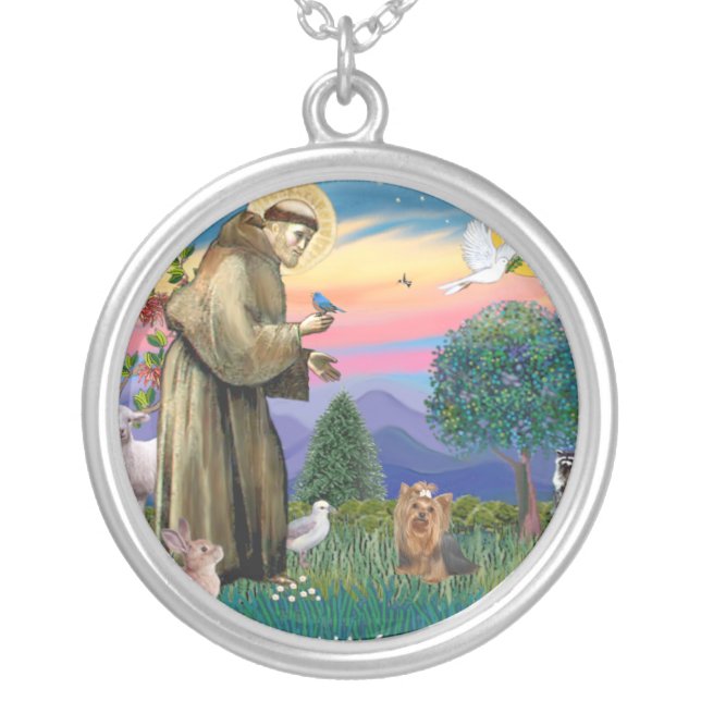 St Francis - Yorkshire Terrier #7 Silver Plated Necklace (Front)