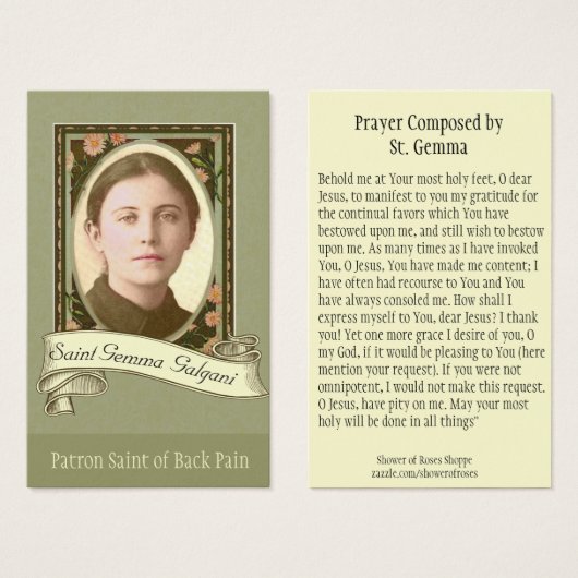 St. Gemma Galgani Saint of Back Pain Holy Card (Front & Back)