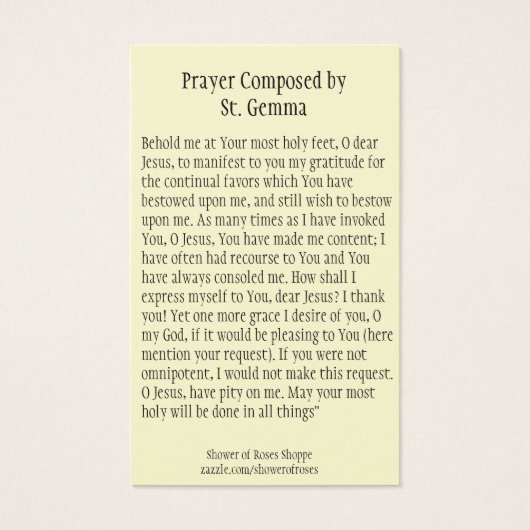 St. Gemma Galgani Saint of Back Pain Holy Card (Back)