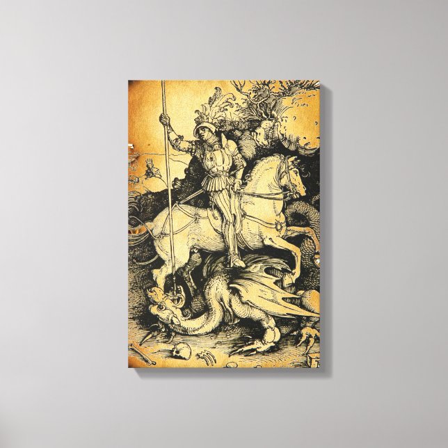 ST. GEORGE AND DRAGON , Black White Canvas Print (Front)