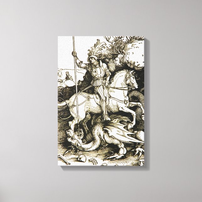ST. GEORGE AND DRAGON , Black White Canvas Print (Front)
