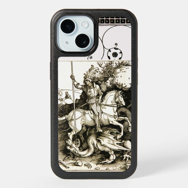 ST. GEORGE AND DRAGON , Black White iPhone 15 Case (Back)