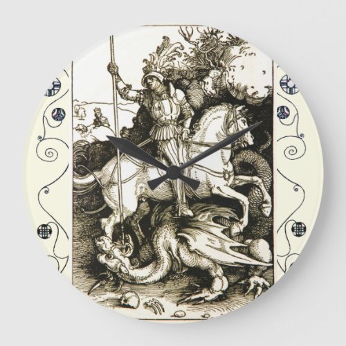 ST GEORGE AND DRAGON  Black White Large Clock