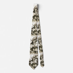 ST. GEORGE AND DRAGON , Black White Neck Tie
