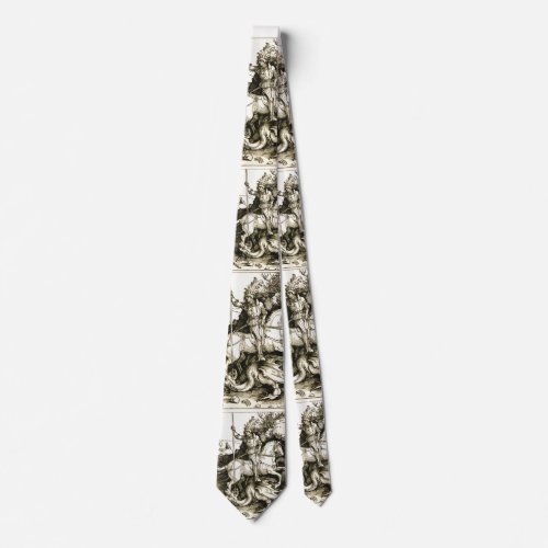 ST GEORGE AND DRAGON  Black White Neck Tie