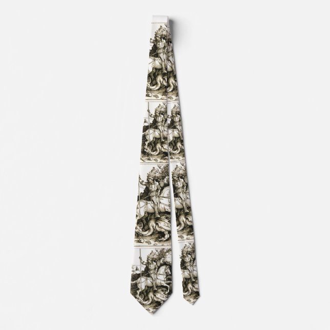 ST. GEORGE AND DRAGON , Black White Neck Tie (Front)