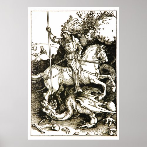 ST GEORGE AND DRAGON  Black White Poster