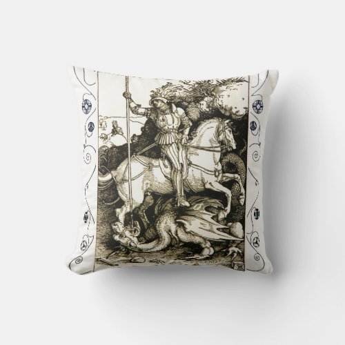 ST GEORGE AND DRAGON  Black White Throw Pillow
