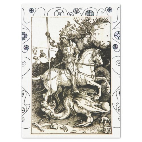 ST GEORGE AND DRAGON  Black White Tissue Paper