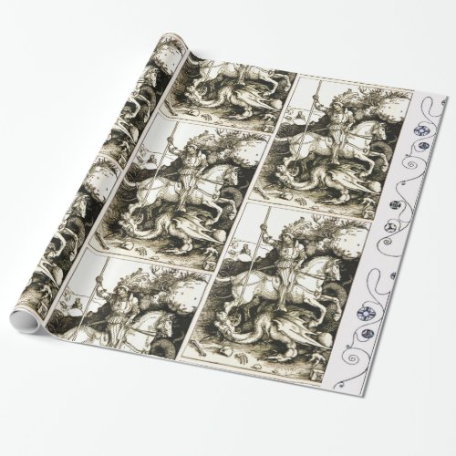 ST GEORGE AND DRAGON  Black White Wrapping Paper