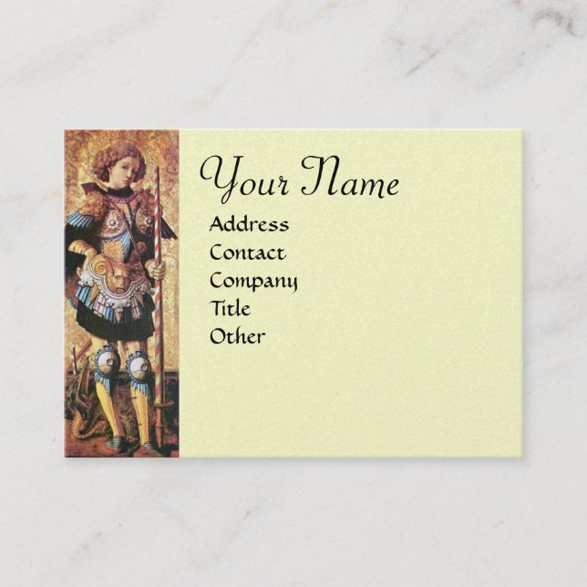 ST. GEORGE AND DRAGON Monogram Cream Pearl Business Card (Front)