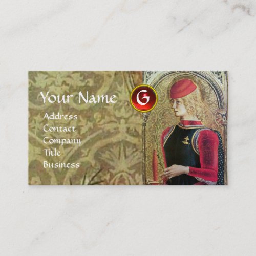 STGEORGE AND DRAGON Red Ruby MonogramGold Damask Business Card