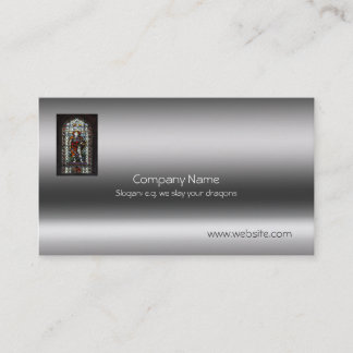 St George and Dragon stained glass - metallic-look Business Card