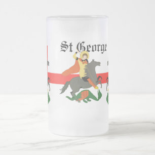 St George and the Dragon and Cross of St George   Frosted Glass Beer Mug