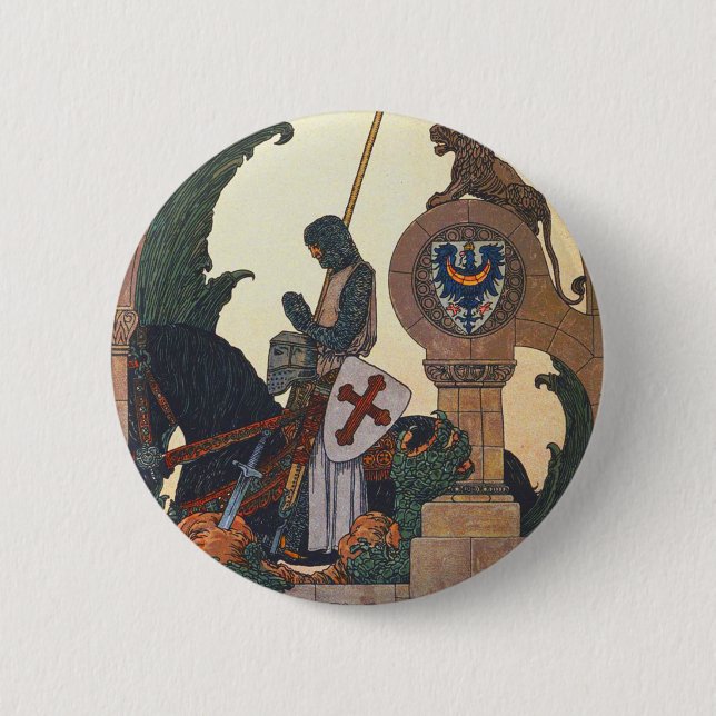 St George and the Dragon - Heinrich Lefler Button (Front)