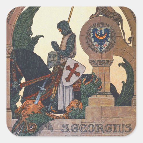 St George and the Dragon _ Heinrich Lefler Square Sticker
