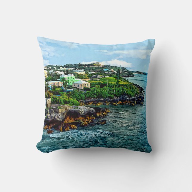 St. George Bermuda Shoreline Throw Pillow (Front)