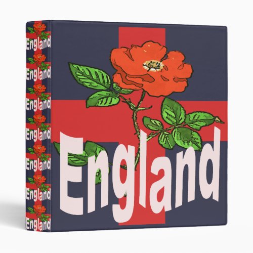 St George Cross With Tudor Rose and England Text 3 Ring Binder