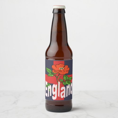 St George Cross With Tudor Rose and England Text Beer Bottle Label