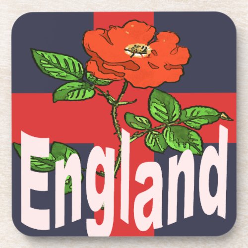 St George Cross With Tudor Rose and England Text Beverage Coaster