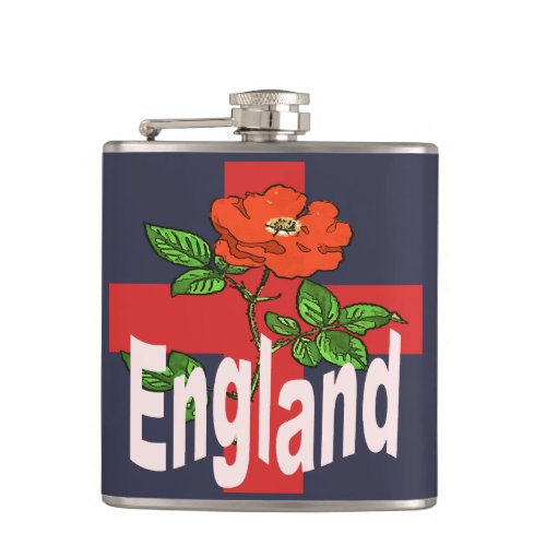 St George Cross With Tudor Rose and England Text Flask