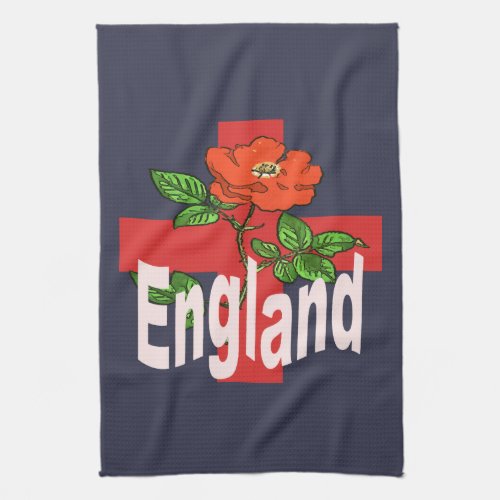 St George Cross With Tudor Rose and England Text Kitchen Towel