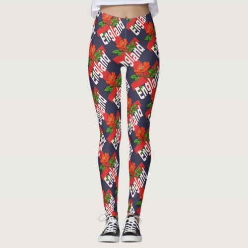 St George Cross With Tudor Rose and England Text Leggings