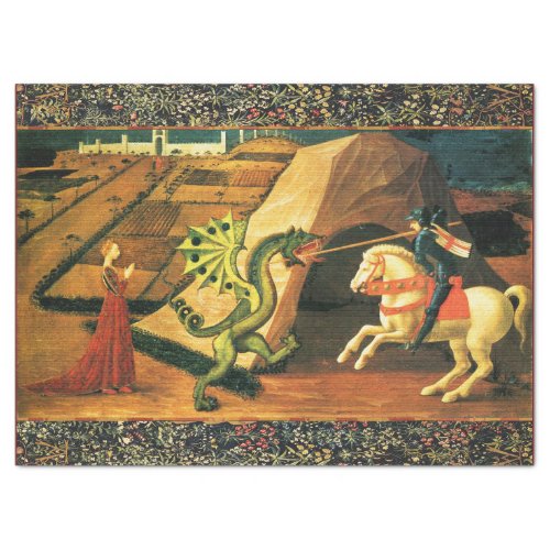 ST GEORGE DRAGON AND PRINCESS Gold Yellow Green Tissue Paper