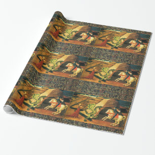 ST. GEORGE, DRAGON AND PRINCESS Gold Yellow Green Wrapping Paper