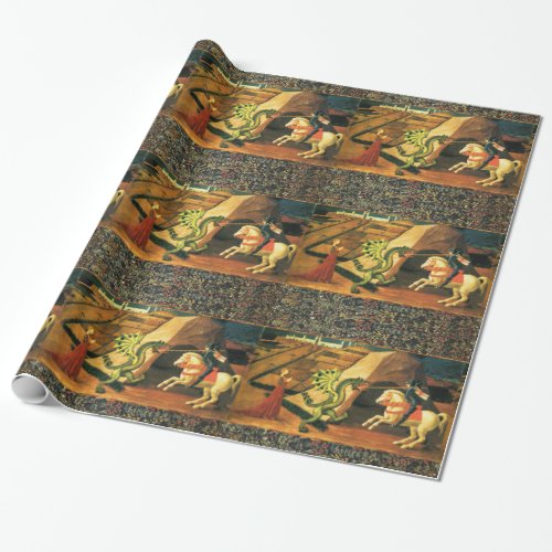 ST GEORGE DRAGON AND PRINCESS Gold Yellow Green Wrapping Paper
