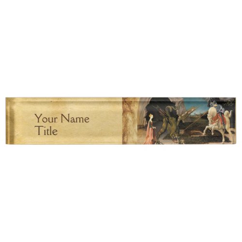 ST GEORGEDRAGON AND PRINCESS PARCHMENT DESK NAME PLATE
