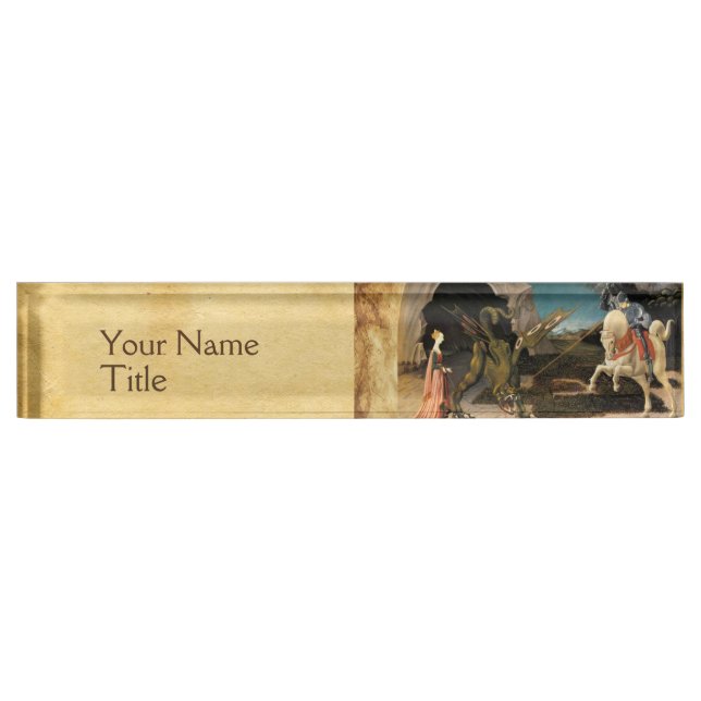 ST. GEORGE,DRAGON AND PRINCESS PARCHMENT DESK NAME PLATE (Front)