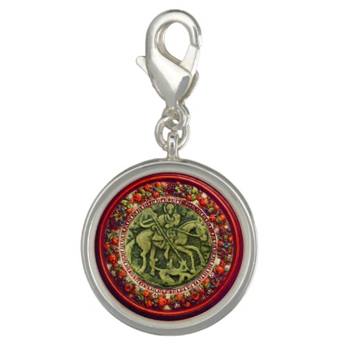 STGEORGE DRAGON BRONZE MEDALLION  FLORAL CROWN CHARM