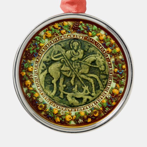 STGEORGE DRAGON BRONZE MEDALLION  FLORAL CROWN METAL ORNAMENT