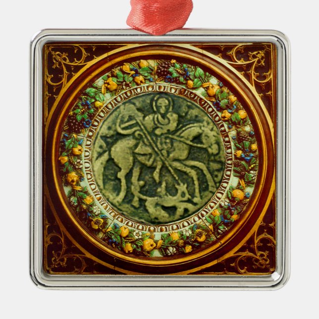 ST.GEORGE, DRAGON BRONZE MEDALLION  FLORAL CROWN METAL ORNAMENT (Front)