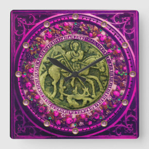 ST.GEORGE, DRAGON BRONZE MEDALLION  FLORAL CROWN SQUARE WALL CLOCK