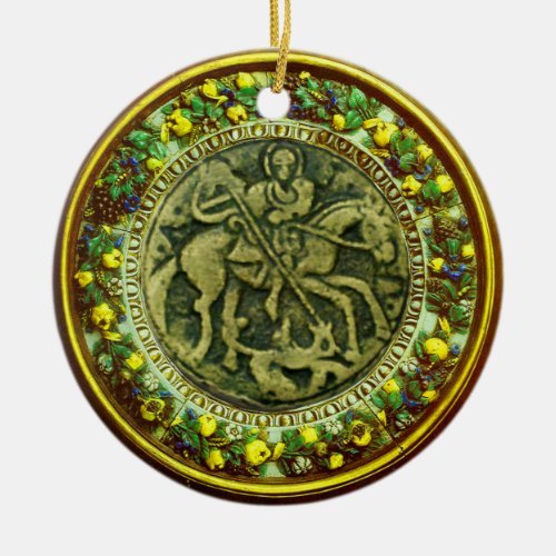 STGEORGE DRAGON MADONNA AND CHILD FLORAL CROWN CERAMIC ORNAMENT