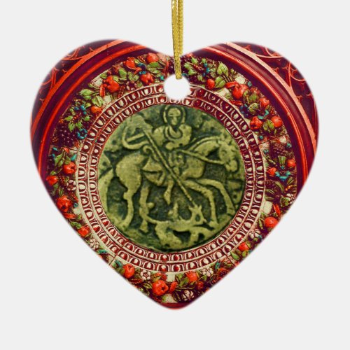 STGEORGE DRAGON MADONNA AND CHILD FLORAL HEART CERAMIC ORNAMENT