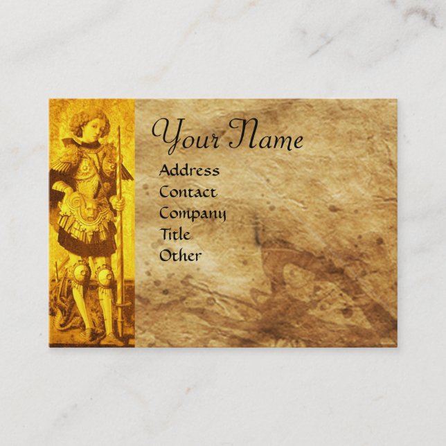 ST.GEORGE, DRAGON Parchment Monogram Gold Yellow Business Card (Front)