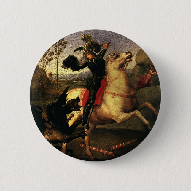 St. George Fighting the Dragon by Raphael Sanzio Button (Front)