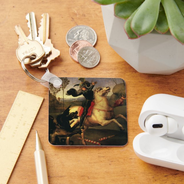 St. George Fighting the Dragon by Raphael Sanzio Keychain (Desk)