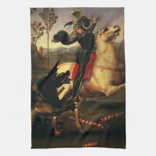 St George Fighting the Dragon by Raphael Sanzio Kitchen Towel