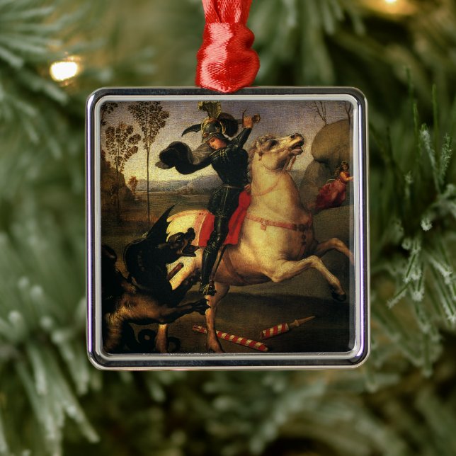 St. George Fighting the Dragon by Raphael Sanzio Metal Ornament (Tree)