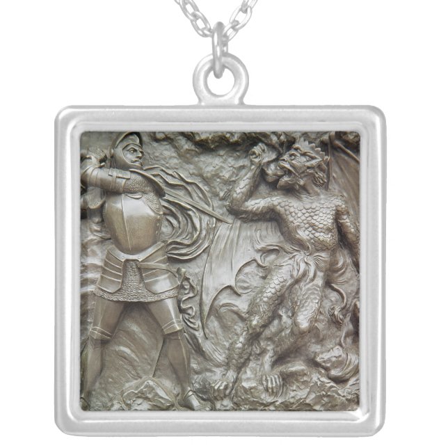 St. George Fighting the Dragon Silver Plated Necklace (Front)