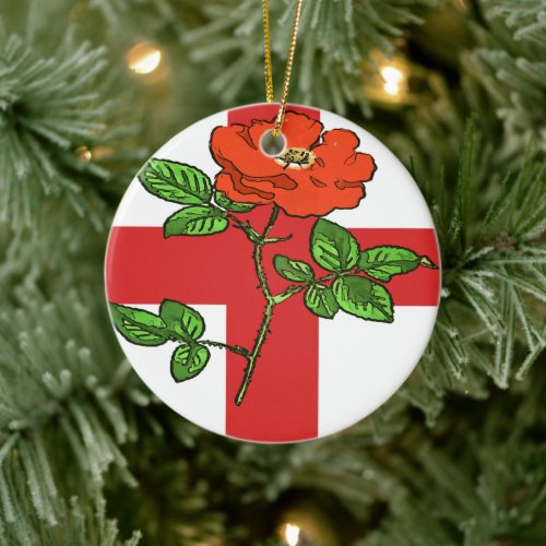 St George Flag and Tudor Rose England Fan Ceramic Ornament
